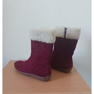 Hush Puppies Womens Burgundy Leather Upper Fleece Boots Side Zipper 7.5